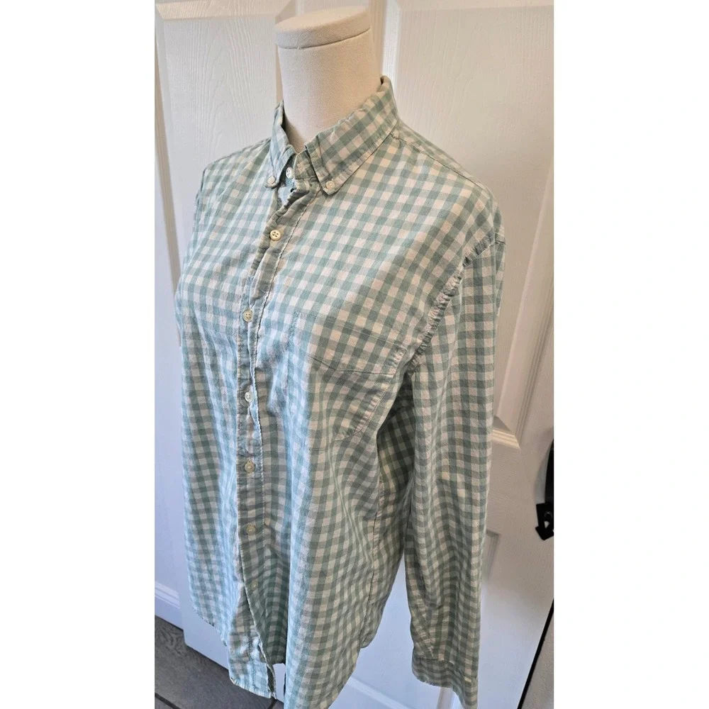 J Crew Secret Wash Shirt 98% Organic Cotton Gingham Button Up Top‎ M